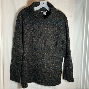Talbots Sweater Womens Size Medium Black with Rainbow Wool Mohair Blend Cozycore